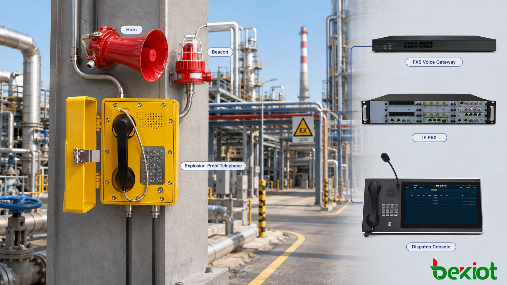 Explosion-proof telephone installed in a petrochemical hazardous area
