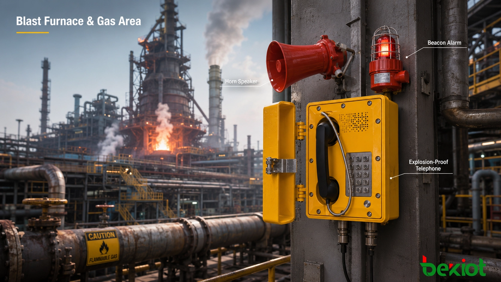 Explosion-proof telephone application in blast furnace and gas areas of a steel plant