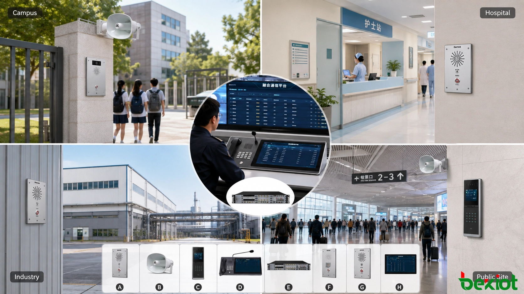 Broadcast video intercom applications across schools, hospitals, industrial facilities, campuses, transportation sites and public areas